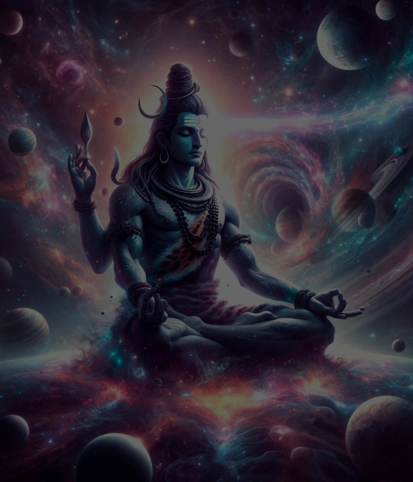 宇宙を背景にした瞑想する神様のイラスト